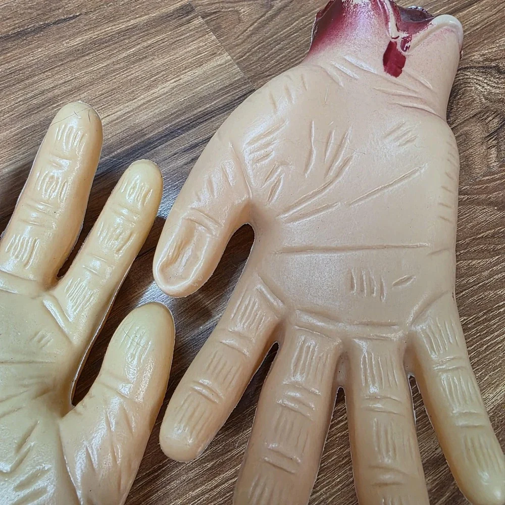 Vintage Greenbrier Halloween Severed Hands Prop Pair Bloody Plastic Horror Decor